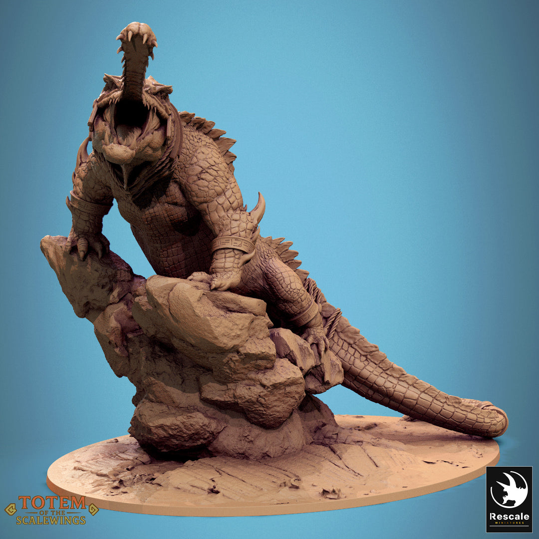 Ancient Alligator unpainted resin fantasy miniature by Rescale Miniatures, 28-32mm DnD tabletop model.