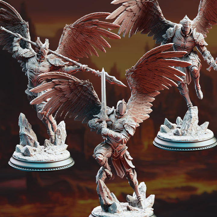 Angelic Warriors - Angels of Syelden unpainted resin angel miniature by DM Stash, 28-32mm DnD tabletop model.