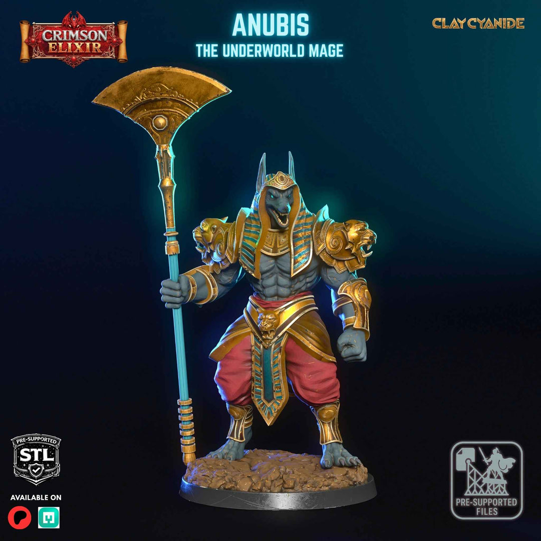 Anubis - The Underworld Mage unpainted resin mage centerpiece miniature by Clay Cyanide, 28-32mm DnD tabletop model.