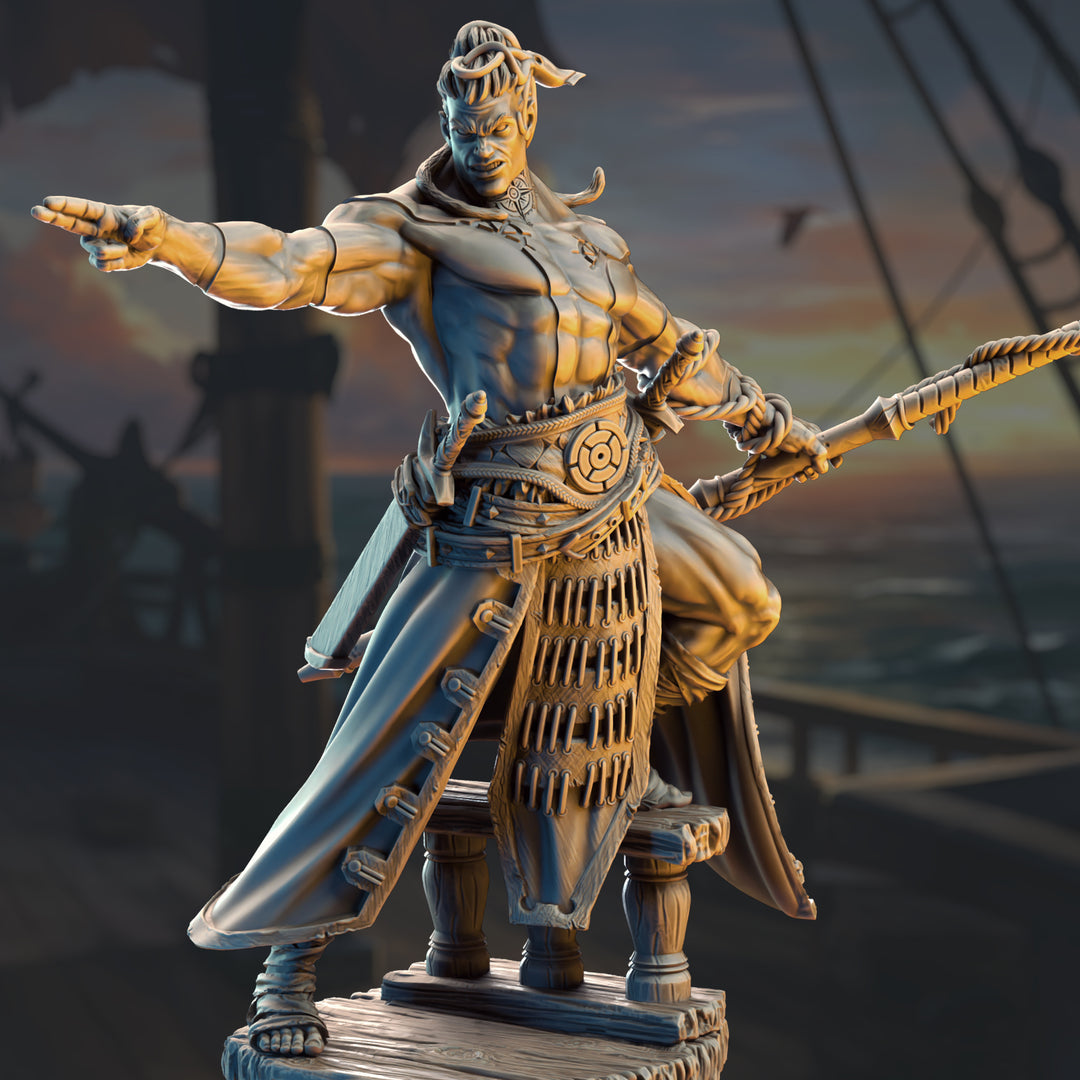 Goliath Pirate First Mate - Arakun of the Wastes unpainted resin character miniature by DM Stash, 28-32mm DnD tabletop model.