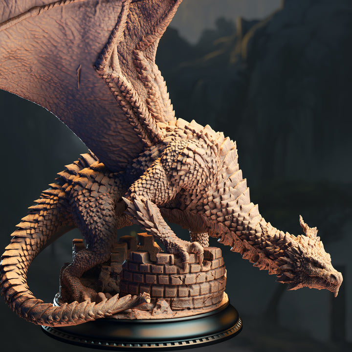 Adult Silver Dragon - Azmordion the Ever-Prideful unpainted resin dragon centerpiece miniature by DM Stash, 28-32mm DnD tabletop model.