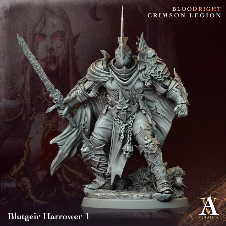 Blutgeir Harrowers unpainted resin fantasy miniature by Archvillain Games, 28-32mm DnD tabletop model.