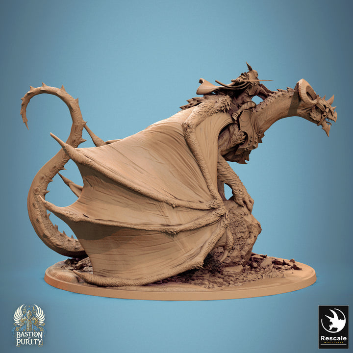 Dragon on a rock unpainted resin dragon miniature by Rescale Miniatures, 28-32mm DnD tabletop model.