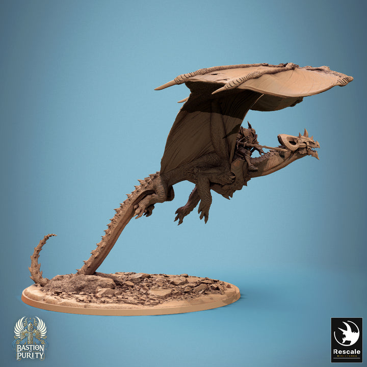 Dragon in flight unpainted resin dragon miniature by Rescale Miniatures, 28-32mm DnD tabletop model.