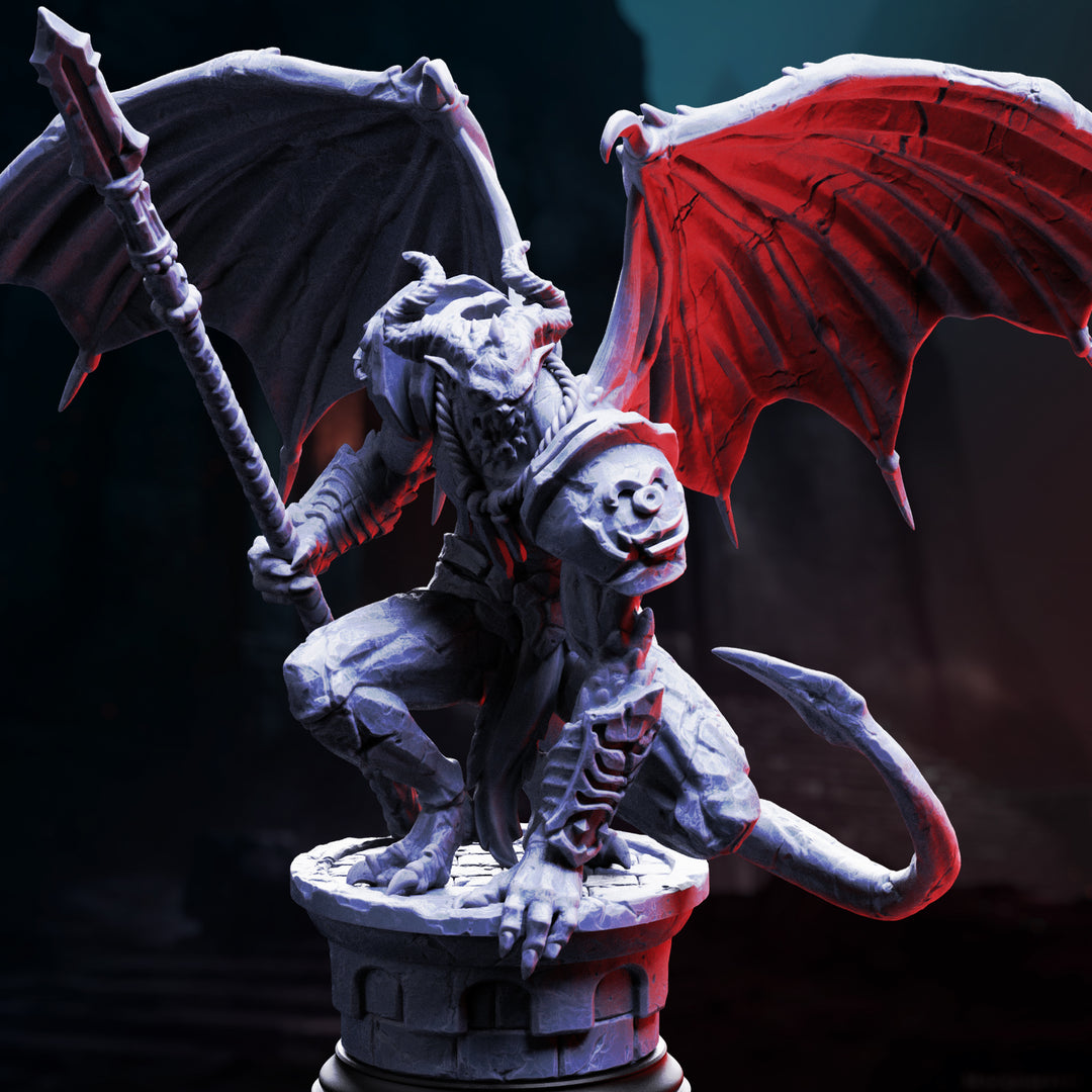 Bell Tower Gargoyle unpainted resin character miniature by DM Stash, 28-32mm DnD tabletop model.