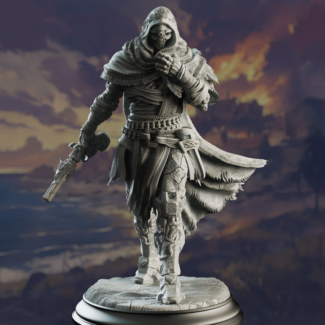 Warforged Gunslinger - Big Iron unpainted resin character miniature by DM Stash, 28-32mm DnD tabletop model.