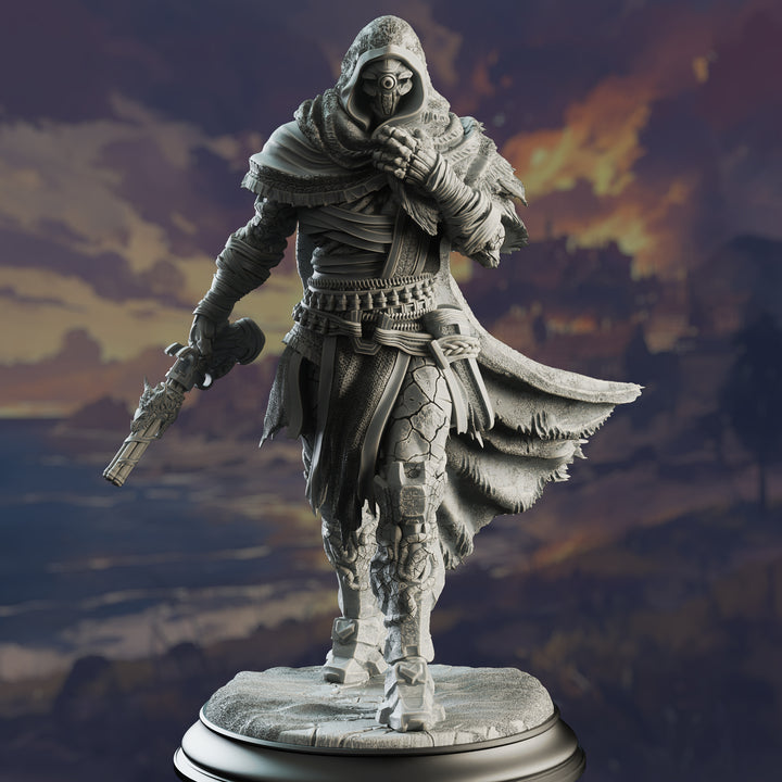 Warforged Gunslinger - Big Iron unpainted resin character miniature by DM Stash, 28-32mm DnD tabletop model.