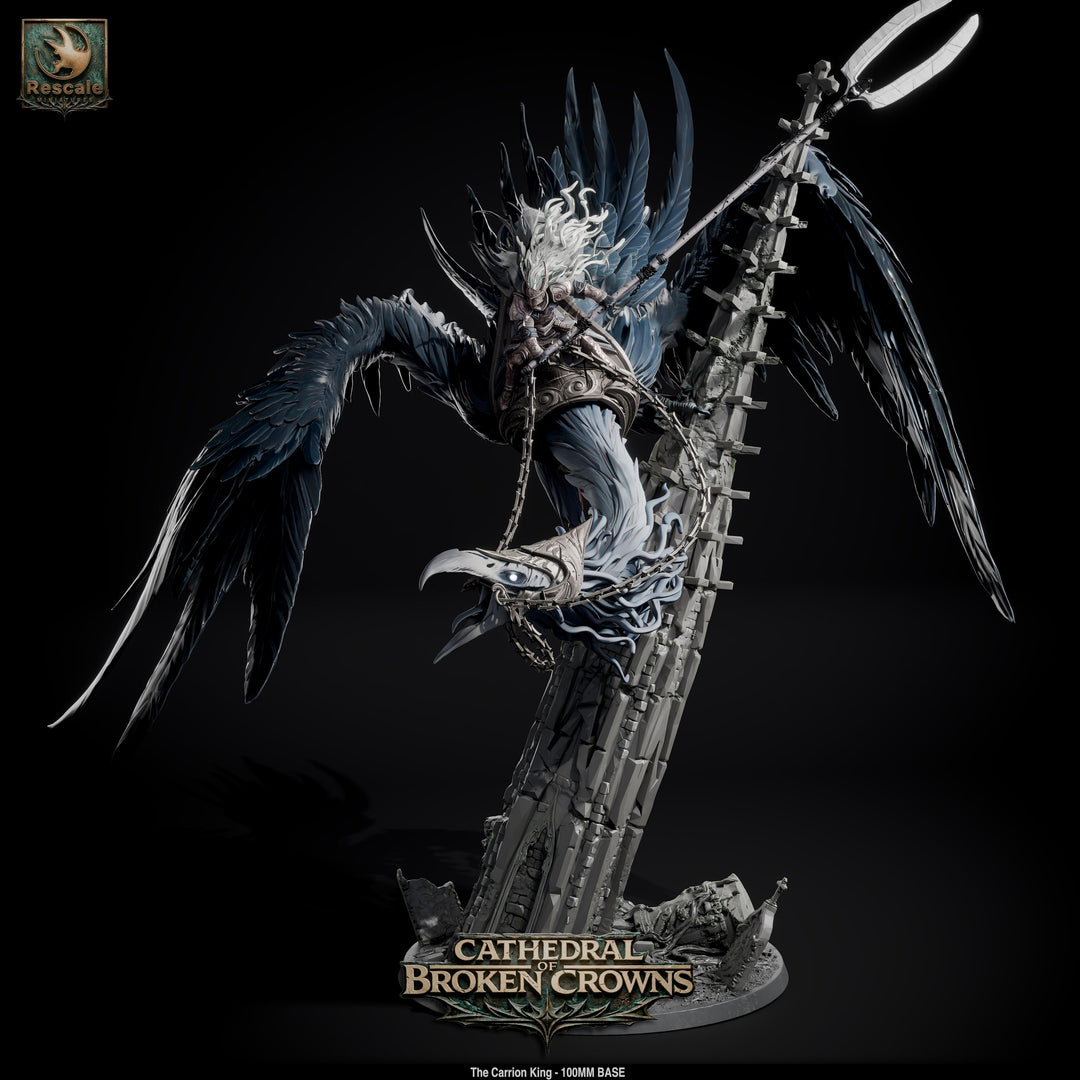 The Carrion King unpainted resin fantasy centerpiece miniature by Rescale Miniatures, 28-32mm DnD tabletop model.