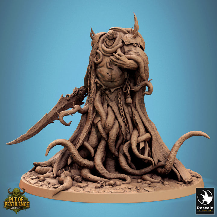 The Blight Father unpainted resin undead miniature by Rescale Miniatures, 28-32mm DnD tabletop model.