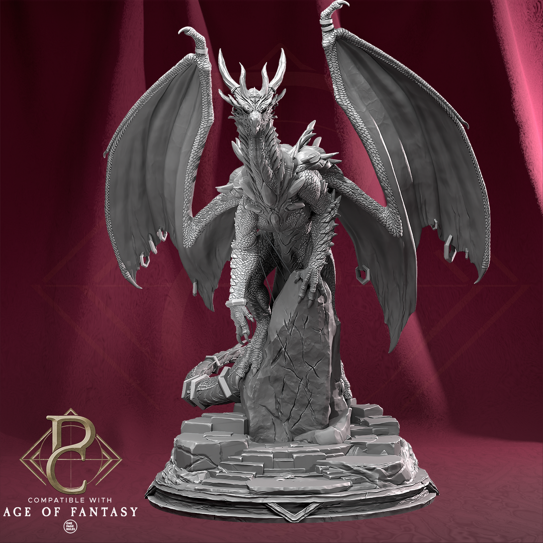 Borgalok the Eternal unpainted resin dragon centerpiece miniature by Parasite Collectibles, 28-32mm DnD tabletop model.