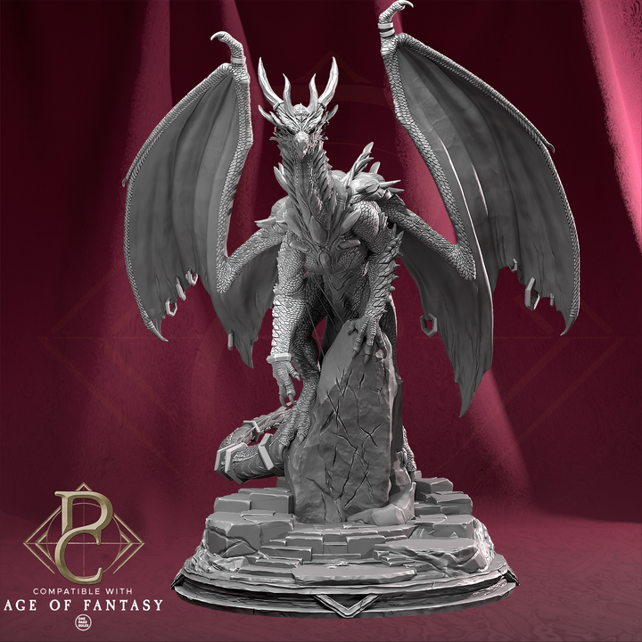 Borgalok the Eternal unpainted resin dragon centerpiece miniature by Parasite Collectibles, 28-32mm DnD tabletop model.