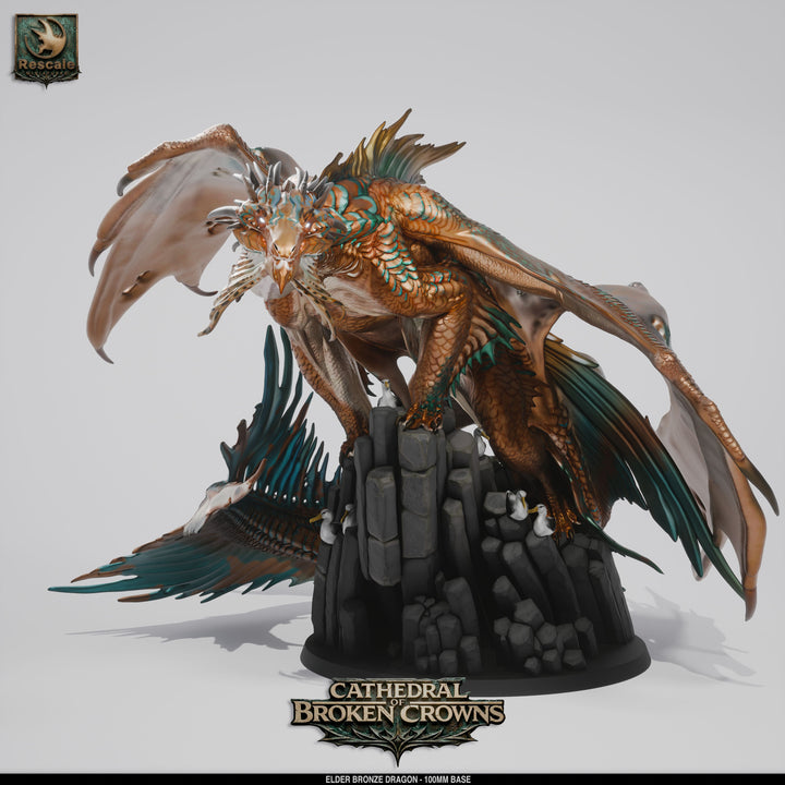Elder Bronze Dragon unpainted resin dragon centerpiece miniature by Rescale Miniatures, 28-32mm DnD tabletop model.