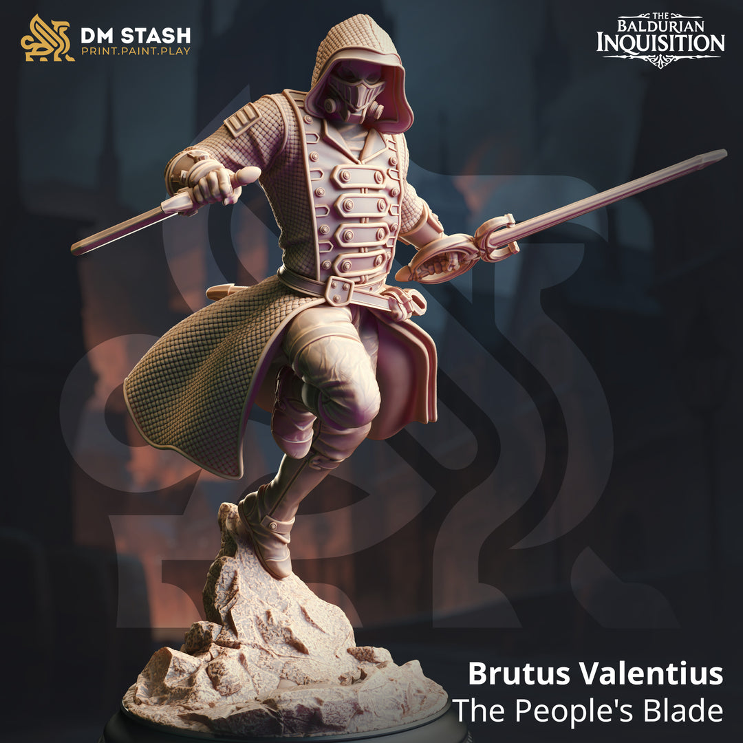 The People's Blade - Brutus Valentius unpainted resin character miniature by DM Stash, 28-32mm DnD tabletop model.