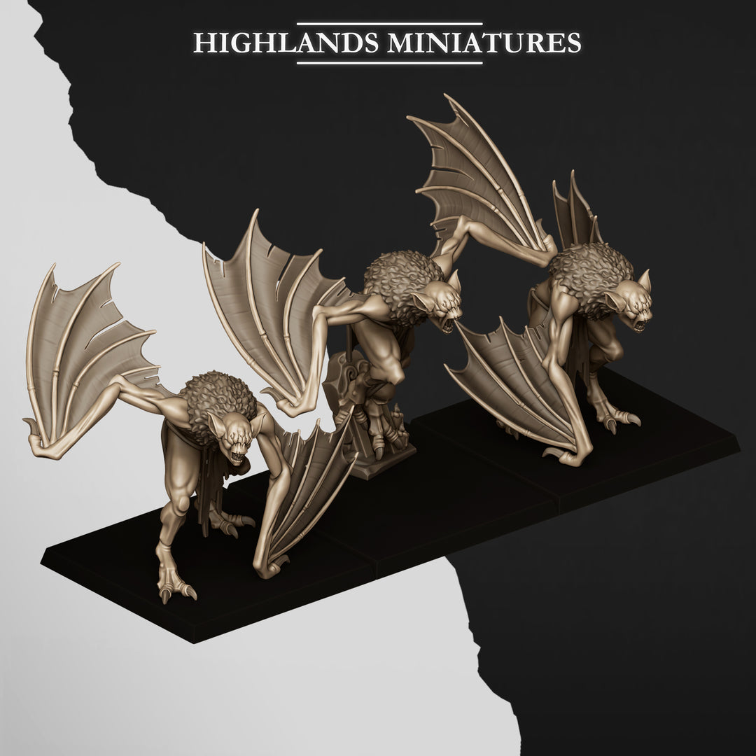 Crypt Bats unpainted resin vampire miniature by Highlands Miniatures, 28-32mm DnD tabletop model.