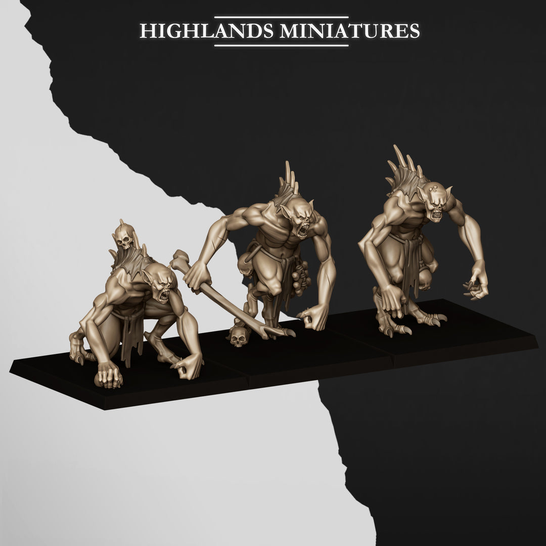 Giant Ghouls unpainted resin undead miniature by Highlands Miniatures, 28-32mm DnD tabletop model.