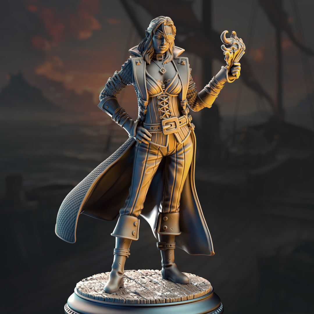 Elf Pirate Gambler Rogue - Charlotte-Anne unpainted resin elf miniature by DM Stash, 28-32mm DnD tabletop model.