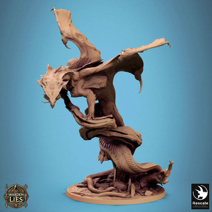 Chromatic Green Dragon unpainted resin dragon centerpiece miniature by Rescale Miniatures, 28-32mm DnD tabletop model.
