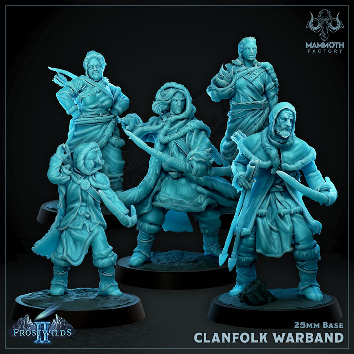 Clanfolk Warband unpainted resin character miniature by Mammoth Factory, 28-32mm DnD tabletop model.