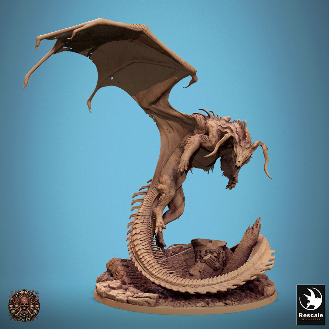 Black Dragon unpainted resin dragon centerpiece miniature by Rescale Miniatures, 28-32mm DnD tabletop model.