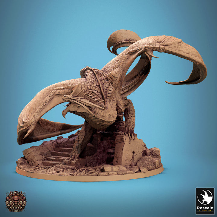 Silver Dragon unpainted resin dragon centerpiece miniature by Rescale Miniatures, 28-32mm DnD tabletop model.