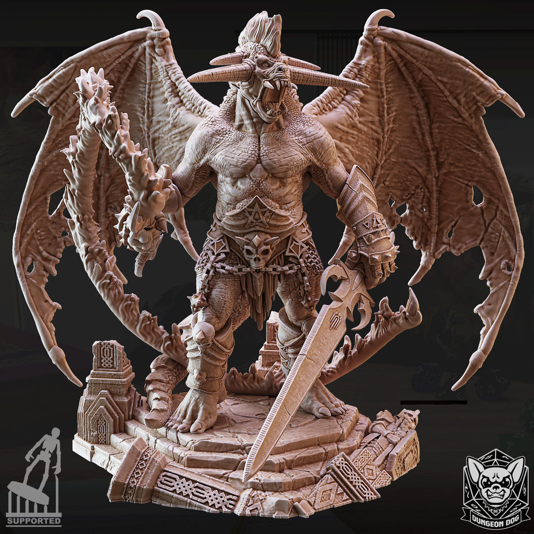 Balor (Greater Demon) unpainted resin demon miniature by Dungeon Dog, 28-32mm DnD tabletop model.