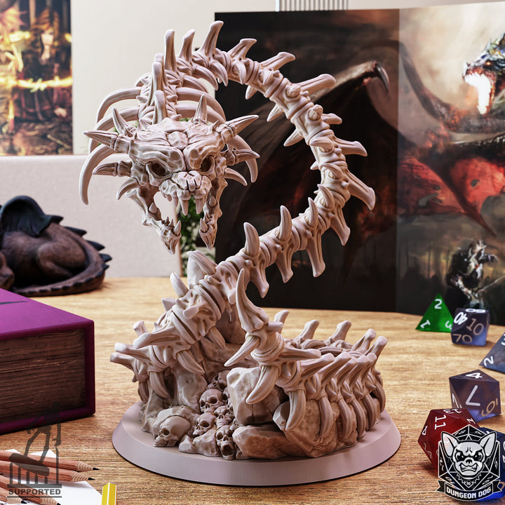 Bone Naga unpainted resin demon miniature by Dungeon Dog, 28-32mm DnD tabletop model.