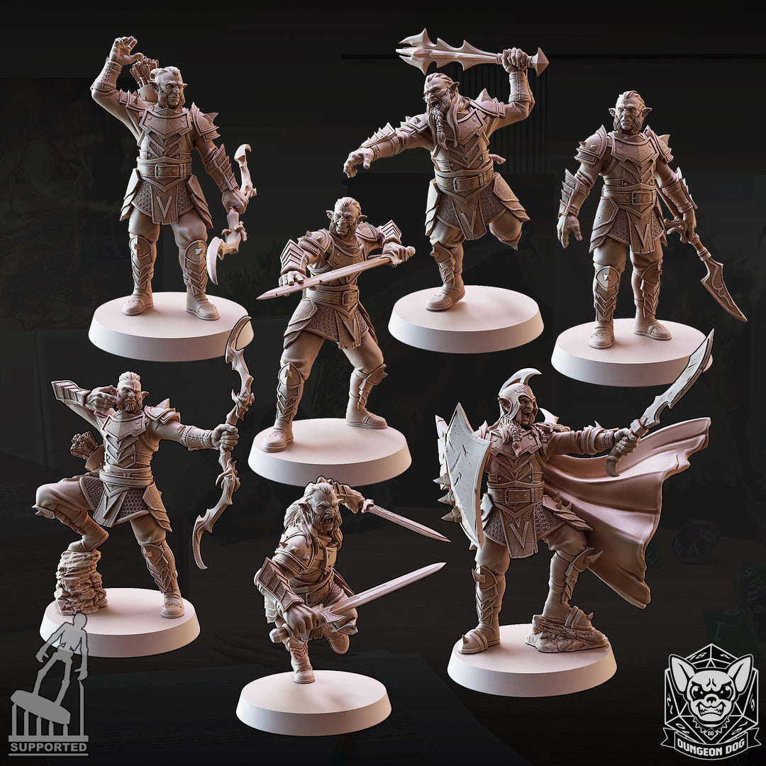 Hobgoblin Crew unpainted resin orc miniature by Dungeon Dog, 28-32mm DnD tabletop model.