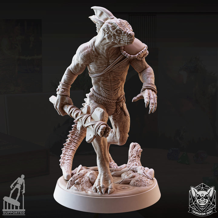 Lizard Folk unpainted resin lizardfolk miniature by Dungeon Dog, 28-32mm DnD tabletop model.