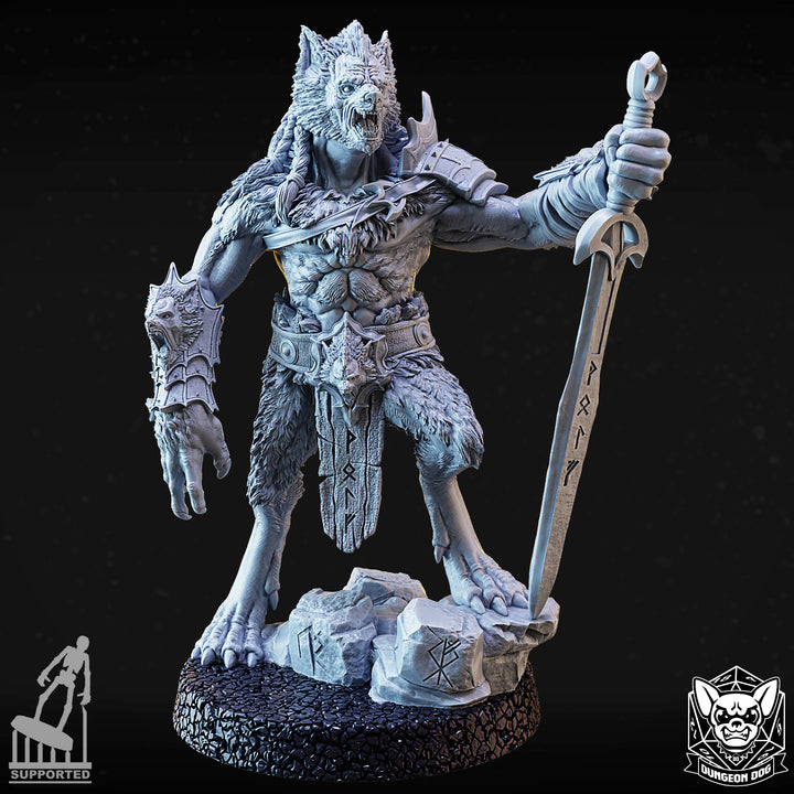 Werewolf Alpha unpainted resin fantasy miniature by Dungeon Dog, 28-32mm DnD tabletop model.