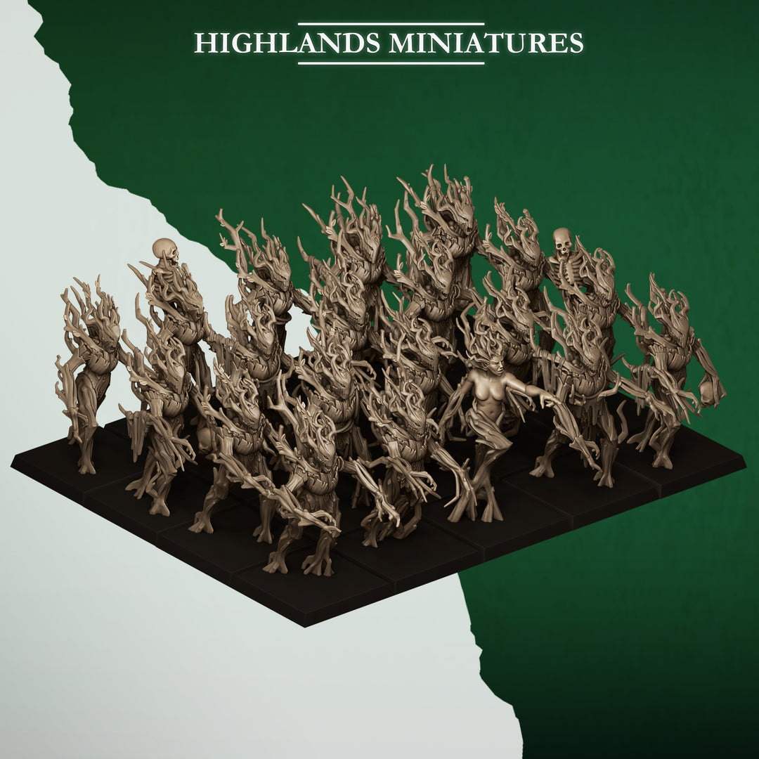 Feral Dryads unpainted resin elf miniature by Highlands Miniatures, 28-32mm DnD tabletop model.