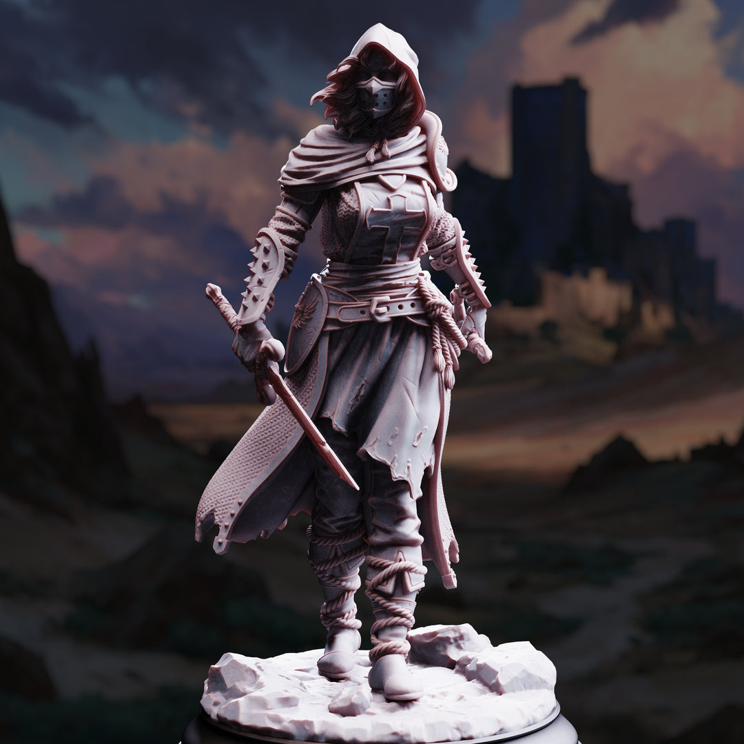 Blade of justice - Delyna ro Unviel unpainted resin character miniature by DM Stash, 28-32mm DnD tabletop model.