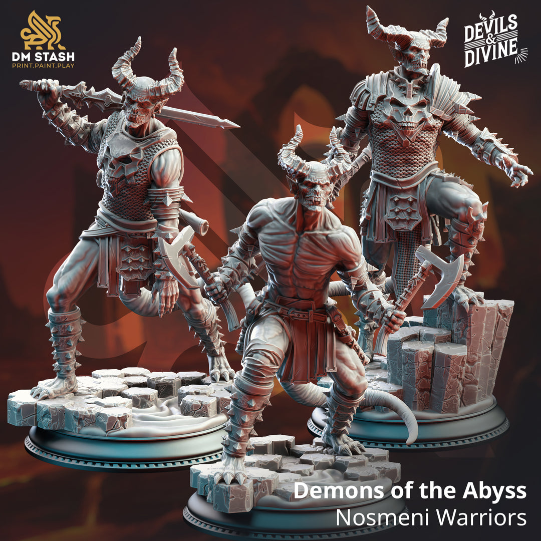 Demons of the Abyss - Nosmeni Warriors unpainted resin demon miniature by DM Stash, 28-32mm DnD tabletop model.