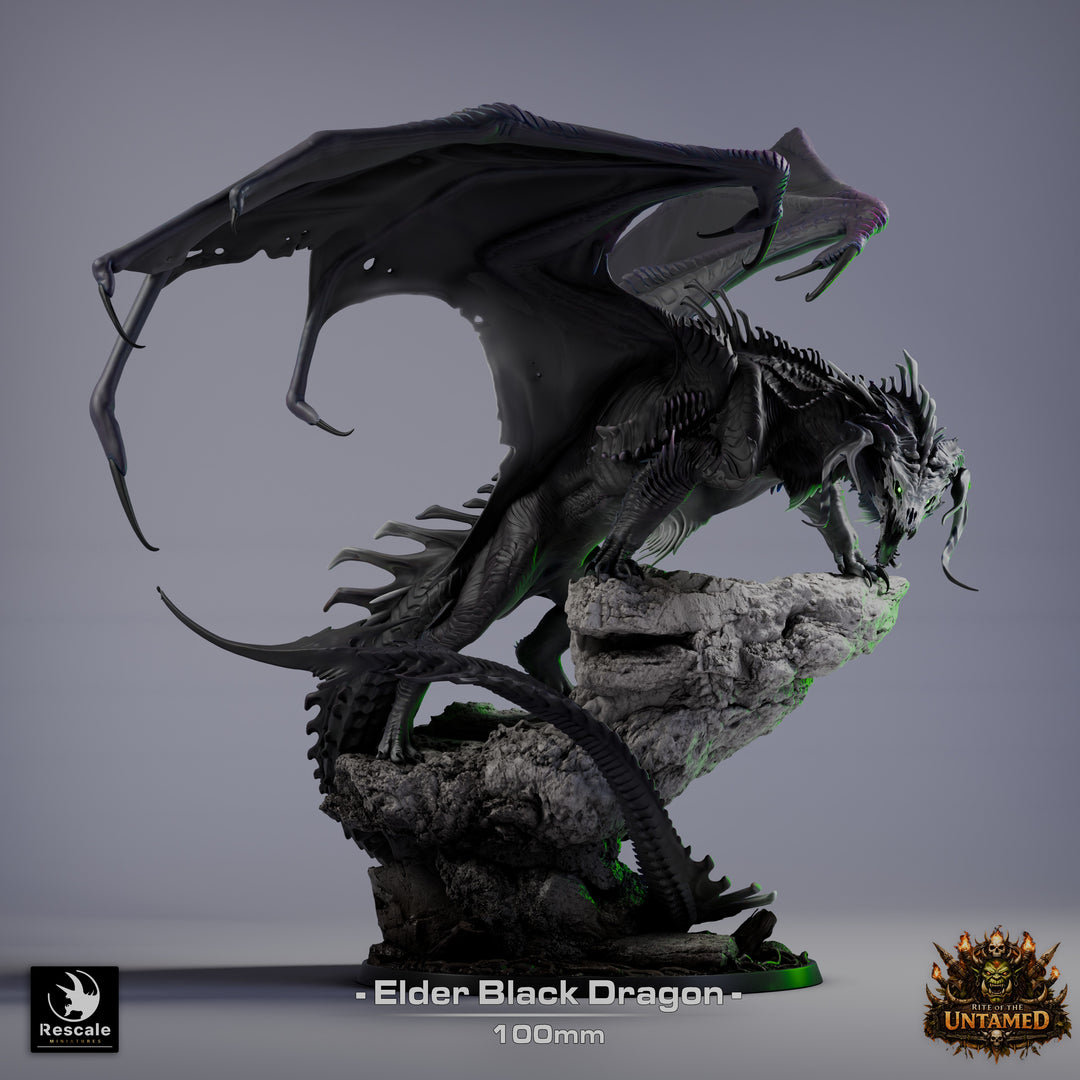 Black Dragon - Elder unpainted resin dragon centerpiece miniature by Rescale Miniatures, 28-32mm DnD tabletop model.