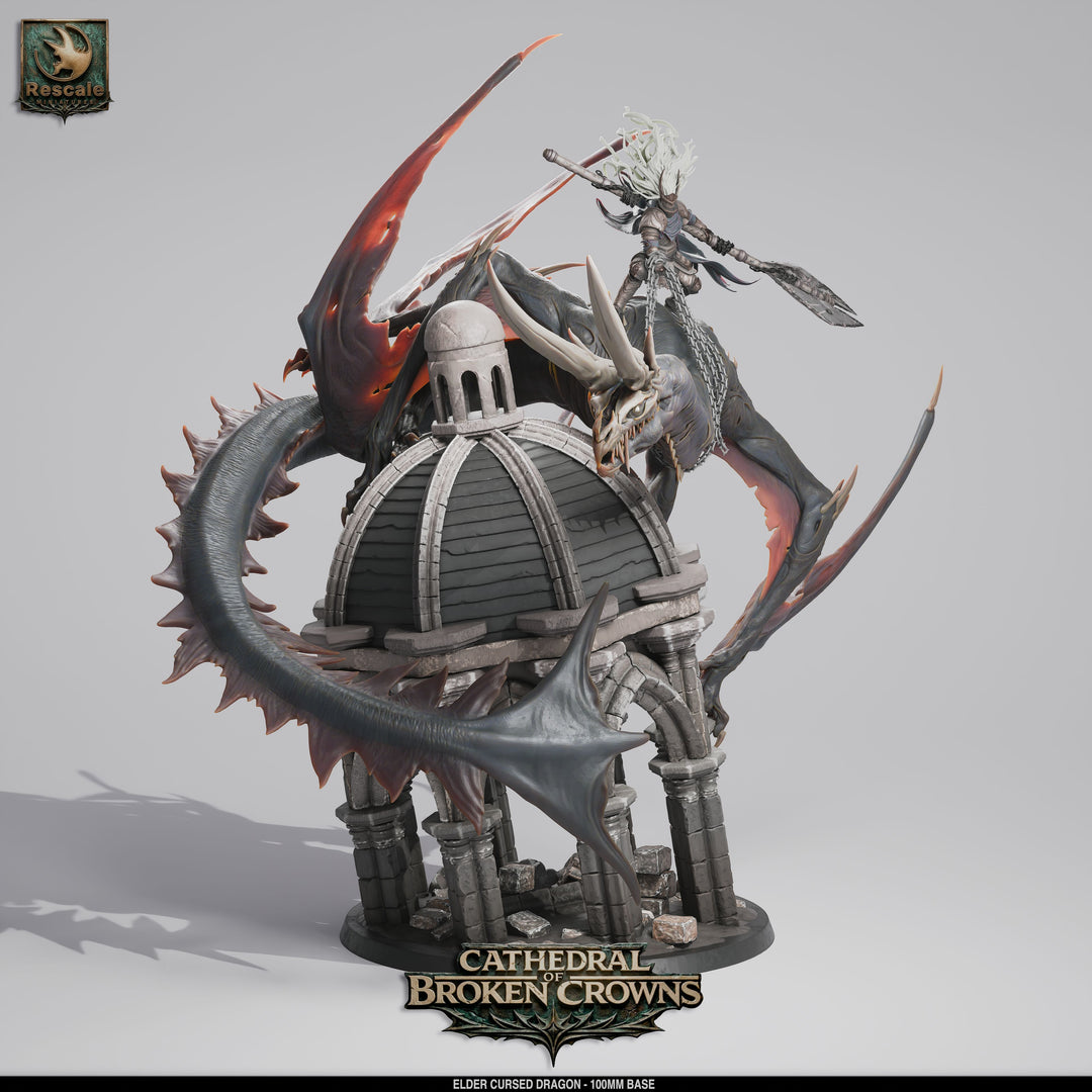 Elder Cursed Dragon unpainted resin dragon centerpiece miniature by Rescale Miniatures, 28-32mm DnD tabletop model.