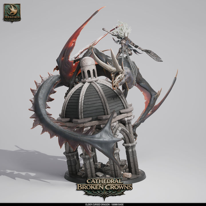 Elder Cursed Dragon unpainted resin dragon centerpiece miniature by Rescale Miniatures, 28-32mm DnD tabletop model.