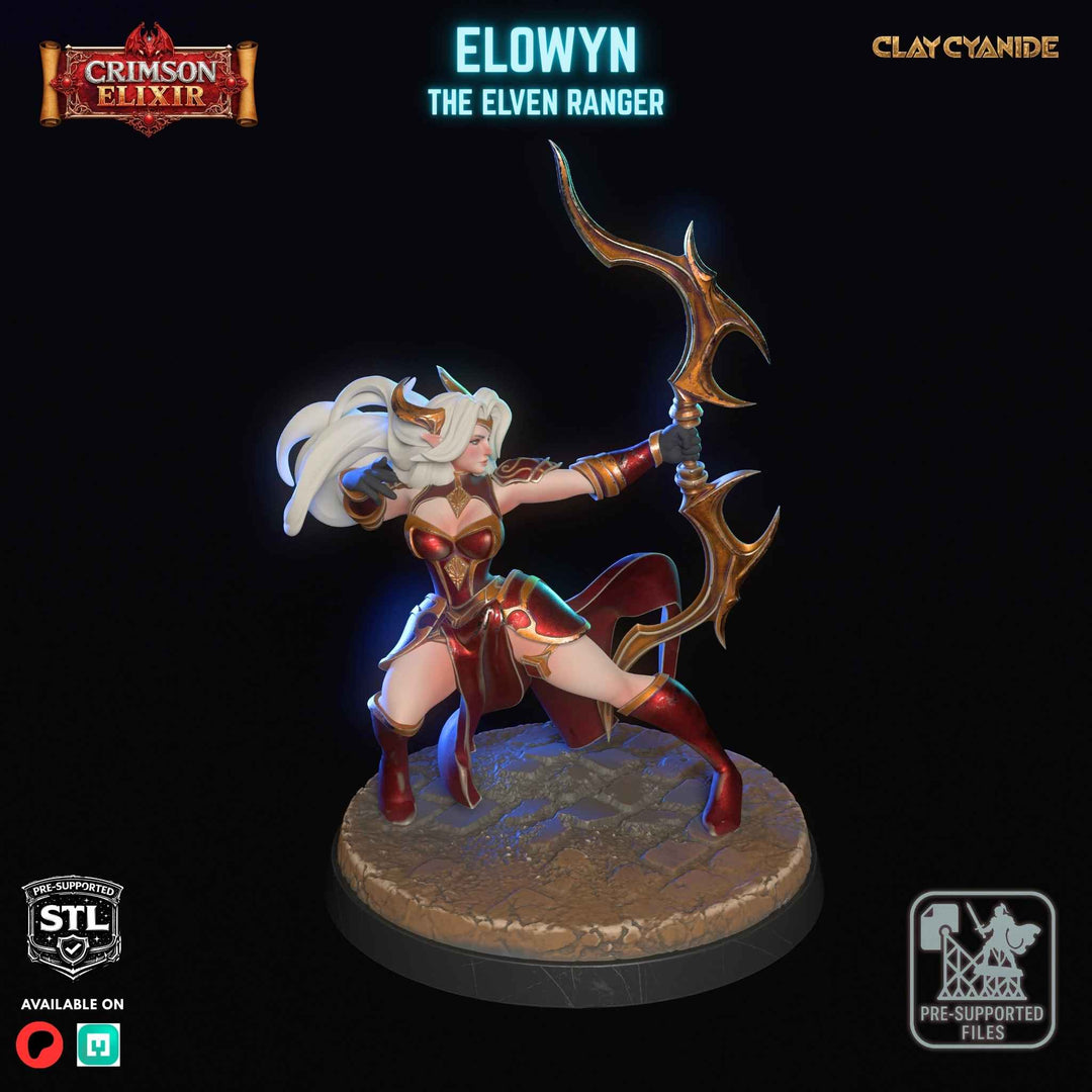 Elowyn - The Elven Ranger unpainted resin elf miniature by Clay Cyanide, 28-32mm DnD tabletop model.