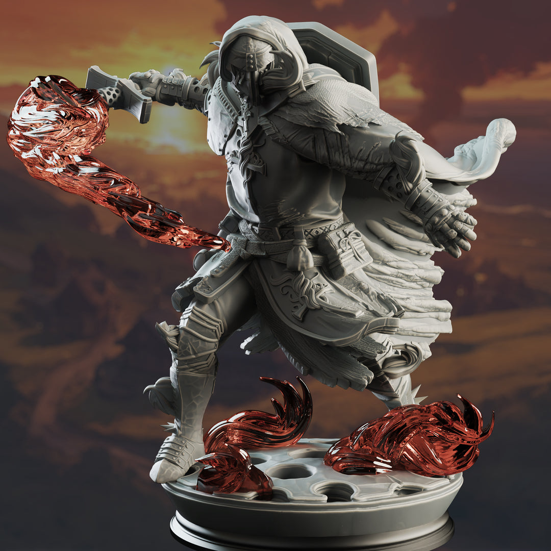 Fire Genasi Crusader Paladin - Embernos unpainted resin paladin miniature by DM Stash, 28-32mm DnD tabletop model.
