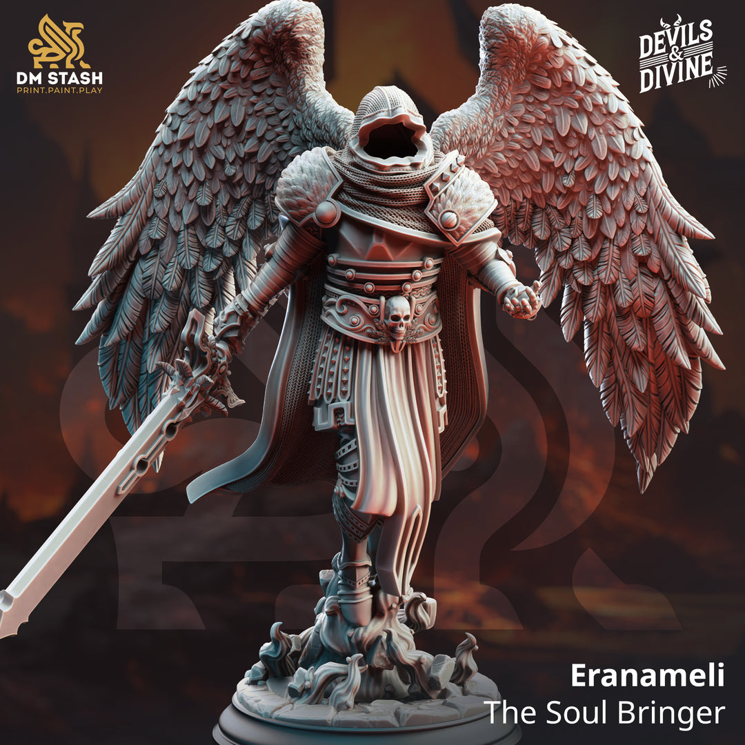 Soulreaper Angel - Eranemeli the Soulbringer unpainted resin angel miniature by DM Stash, 28-32mm DnD tabletop model.