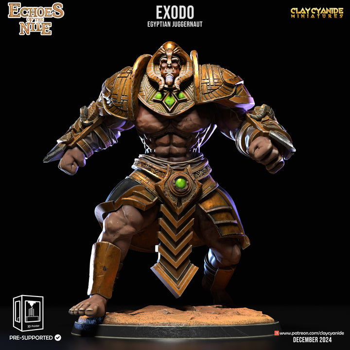 Exodo, Egyptian Juggernaut - Echoes of the Nile unpainted resin character miniature by Clay Cyanide, 28-32mm DnD tabletop model.