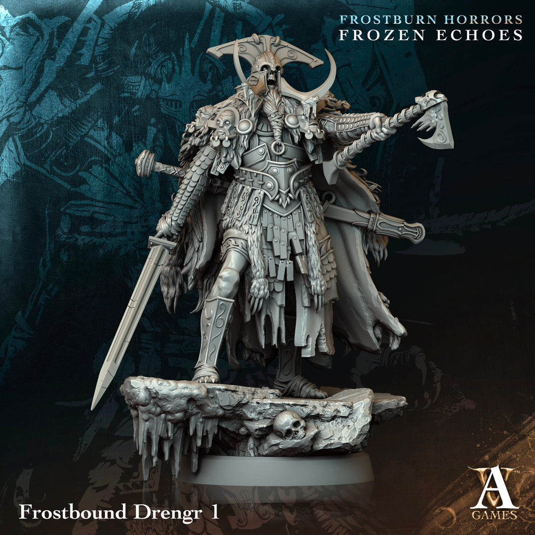 Frostbound Drengr unpainted resin fantasy miniature by Archvillain Games, 28-32mm DnD tabletop model.