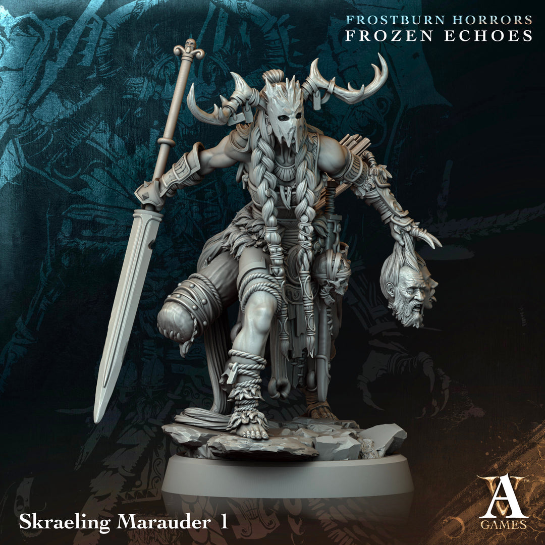 Skraeling Marauders unpainted resin fantasy miniature by Archvillain Games, 28-32mm DnD tabletop model.