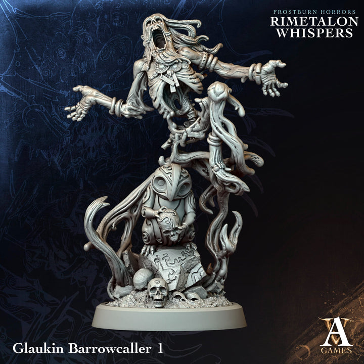 Glaukin Barrowcallers unpainted resin fantasy miniature by Archvillain Games, 28-32mm DnD tabletop model.