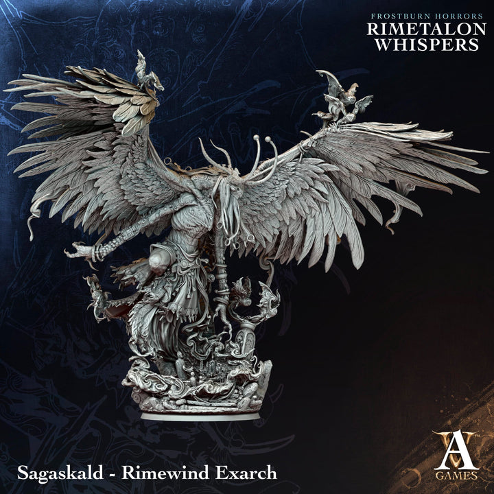 Sagaskald - Rimewind Exarch unpainted resin fantasy centerpiece miniature by Archvillain Games, 28-32mm DnD tabletop model.