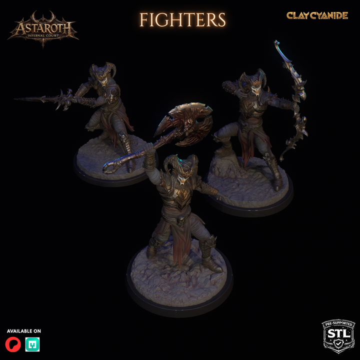 Fighters of Astaroth unpainted resin fighter miniature by Clay Cyanide, 28-32mm DnD tabletop model.