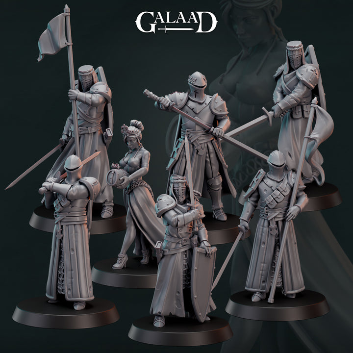 Knights back from the War Bundle unpainted resin knight miniature by Galaad Miniatures, 28-32mm DnD tabletop model.
