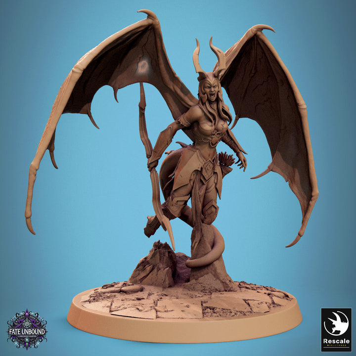 Female Cambion unpainted resin demon miniature by Rescale Miniatures, 28-32mm DnD tabletop model.