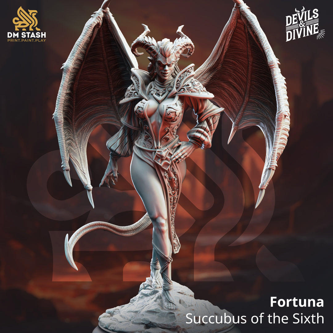 Succubus of Broken Oaths - Fortuna unpainted resin demon miniature by DM Stash, 28-32mm DnD tabletop model.