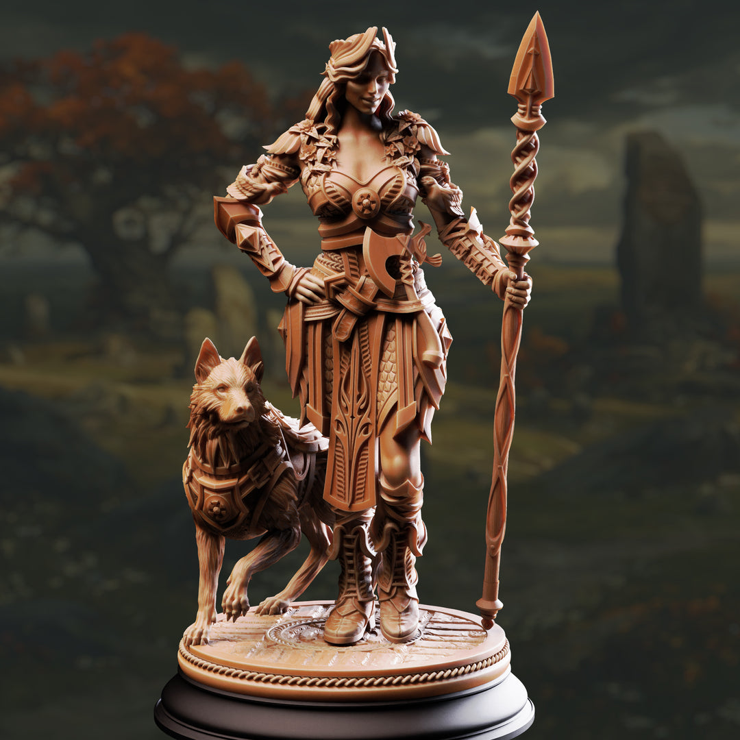 Goddess of the Hunt - Frøya unpainted resin character miniature by DM Stash, 28-32mm DnD tabletop model.