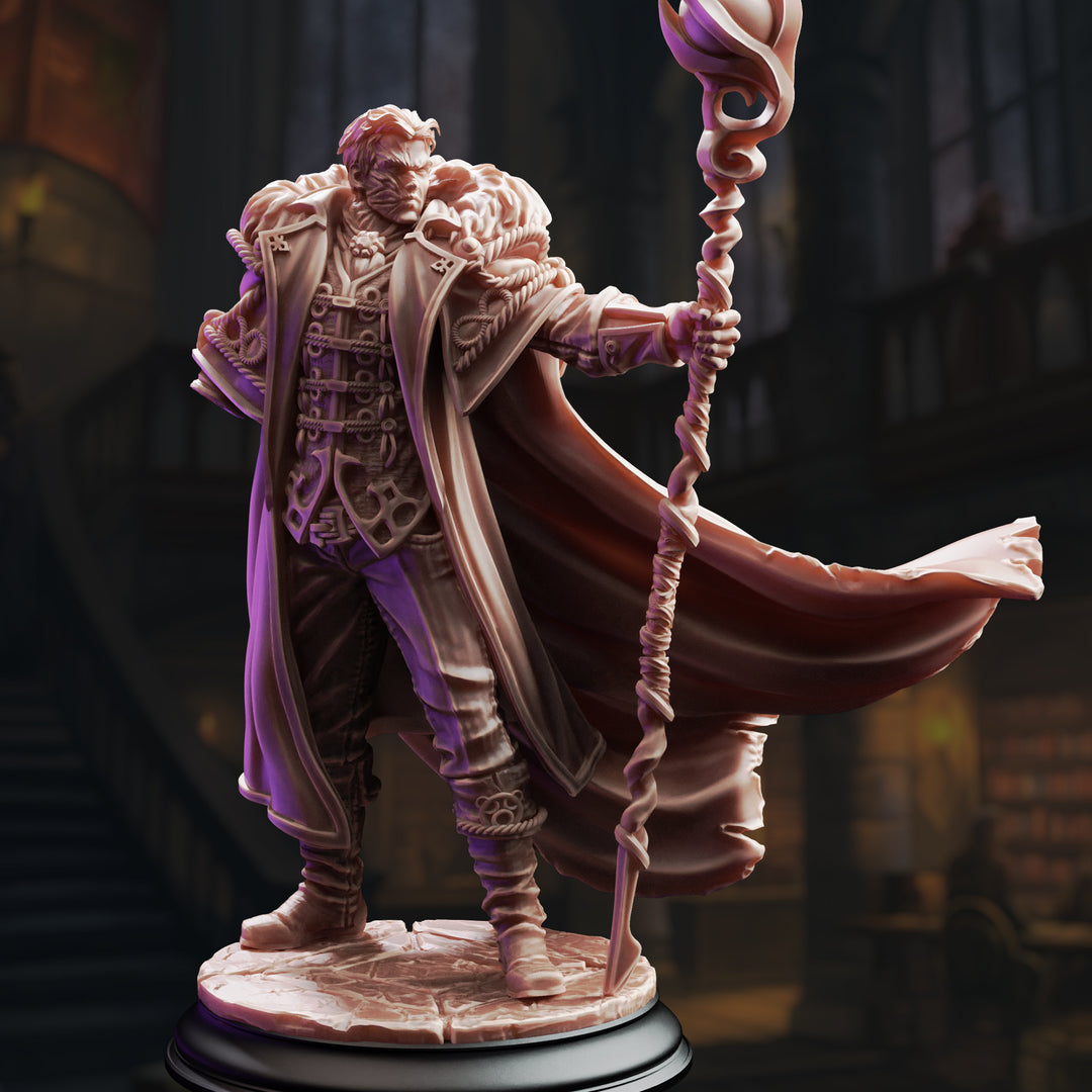 Ascendant Eldritch Sorcerer - Professor Frederik Vahlen unpainted resin sorcerer miniature by DM Stash, 28-32mm DnD tabletop model.