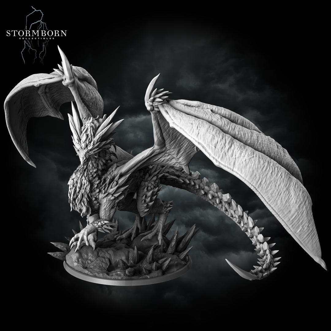 Frost Dragon unpainted resin dragon miniature by Stormborn Collectibles, 28-32mm DnD tabletop model.
